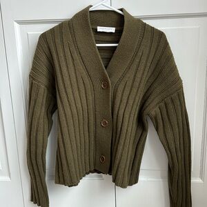 Everlane Olive Green Ribbed Cardigan